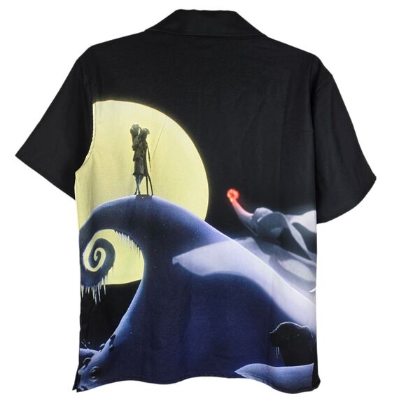 Disney Nightmare Before Christmas Button Shirt Men's S Sublimated Hill Scene - Picture 2 of 8
